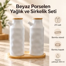 Standlı Porselen Yağlık Ve Sirkelik Seti - Beyaz Çok Renkli