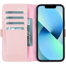 Plm Apple İphone 13 Pro Max Uyumlu Deri Cüzdanlı Kılıf Toz Pembe Acı Kahverengi