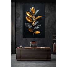 Altın Yaprak Baskılı Cam Tablo Modern Botanik Desenli Dekoratif Duvar Tablosu