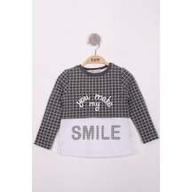 Toontoy Kids Toontoy Kız Çocuk Kareli Kumaşlı Smile Baskılı T-shirt Antrasit