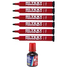 Kırmızı Yuvarlak Uçlu Markör Permanent Kalem 6 Adet Hı-text Marker Mürekkep Kırmızı 30 Ml 1 Adet Brons Koli Kalemi