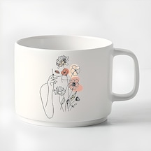 Duble Türk Kahvesi Fincanı & Espresso Fincanı Minimal Çizgisel Kadın Küçük Kupa Beyaz