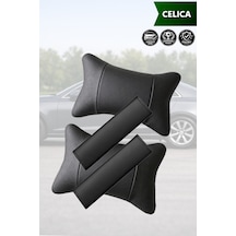 Celica Uyumlu Lüks Set Deri Yastık Deri Kemer Koruyucu Siyah