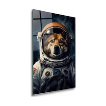 Astronot Giysili Köpek Çerçevesiz Cam Tablo