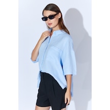 Manche Müslin Kadın Oversize Gömlek Bebe Mavi Mks166965-01