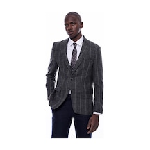Wessi Ekose Sivri Yaka Slim Fit Füme Erkek Ceket - Wessi Füme