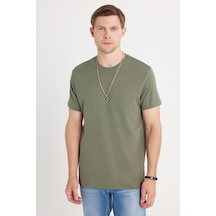 Tudors Erkek Slim Fit Dar Kesim Pamuklu Yumuşak Doku Likralı Esnek Kumaş Basic Yeşil Bisiklet Yaka Tişört-34946 Yeşil