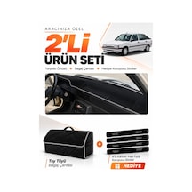 Renault 11 Flash 1989-1996 Uyumlu Torpido Örtüsü + Tay Tüyü Bagaj Çantası + Sticker - Siyah Gri