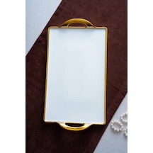 Acar Arven Dikdörtgen Gold Sunum Tepsi - 45 Cm Beyaz