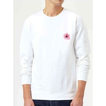 Oklid Pembe Güzel Suluboya Çiçek Pembe Baskılı Beyaz Erkek Sweat (528379463)