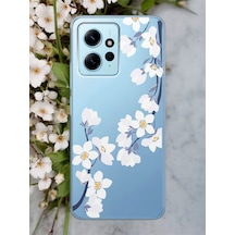 Xiaomi Redmi Note 12 4g Art White Flowers Tasarımlı Şeffaf Telefon Kılıfı Çok Renkli