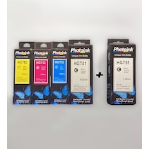 Photoink Hp Gt51 Gt52 Uyumlu Photoink Plus 5'li Mürekkep Seti Çok Renkli