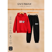 Overmax Çocuk Bro Futbol Baskılı Kapüşonlu Sweatshirt Eşofman Takımı- 3-12 Yaş Kırmızı Üst-siyah Alt - 922545546 Kırmızı Üst-siyah Alt