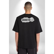 Küçük Görmeyin Çok İşe Yararım Sim Kart Yazılı Pamuklu Unisex Oversize Sırt Dijital Baskılı Siyah T-shirt Siyah