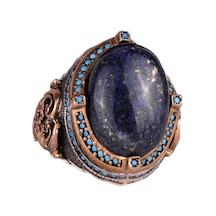 925 Ayar Gümüş Yüzük, Doğal Lapis Lazuli Taşı İle El Yapımı Erkek Yüzük, Vintage Tasarım Gümüş