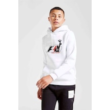 Tshirthane Senna Victory Baskılı Unisex Çocuk Kapüşonlu Beyaz Sweatshirt Beyaz