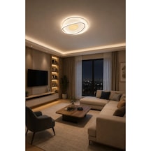 Modern Led Avize Işıklı Avize Beyaz Salon Oturma Odası Yatak Odası 100w 3 Renk Işık 50 Cm