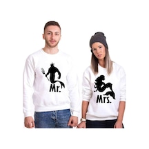 Tshirthane Mr. Mrs. Poseidon Sevgili Kombinleri Unisex Sweat Kırık Beyaz