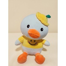 Peluş Oturan Ördek 35 Cm Sarı-beyaz-turuncu