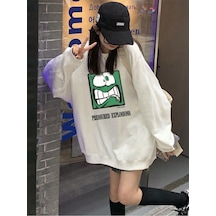Karikatür & Slogan Grafikli Düşük Omuz Oversize Sweat-trzksw4854 Beyaz