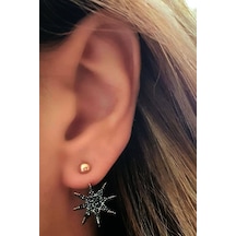 Kutup Yıldızı Figürlü Oniks Taşlı Gümüş Rose Earcuff Cift Küpe