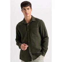 DeFacto Regular Fit Oduncu Cep Detaylı Basic Düz Uzun Kollu Gömlek A5515AX24AUKH244 Haki