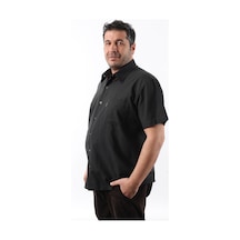 Tousus Kısa Kol Siyah Keten Erkek Gömlek Kk-8048-tss