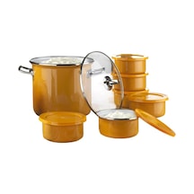 QEDİ Emaye Yoğurt Bakraç ve Mayalama Seti 14 Parça Oksit Sarı