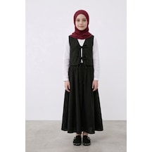 Angel&co. Girls Clothing Siyah Kız Çocuk Müslin Kapitone Yelek Etek 2'li Takım Siyah Siyah