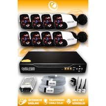Elitcam 8 Kameralı Panda 8 Dış Kamera Set HDD'siz Full HD Gece Görüşlü Güvenlik Kamerası Sistemi