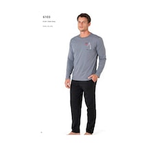 Pierre Cardin 6103 Erkek Uzun Kollu Bisiklet Yaka Pijama Takımı-gri Gri Melanj
