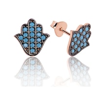 Gümüş Firuze Taşlı Fatma Ana Eli Çivili Küpe