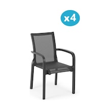Omnipazar Sy-2528 Plastik Fileli Bahçe Koltuk Sandalye 4'lü Set Siyah