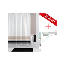 Çizgi Desenli Boru Hediyeli Banyo Perdesi Çok Renkli