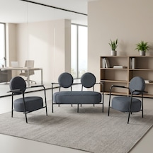 Venüs 2+1+1 Soft Kumaş Ofis & Büro İş Yeri Bekleme Koltuğu Takımı Siyah Metal İskelet - Antrasit