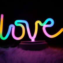 Neon Işıklı Love Yazılı Masa Gece Lambası Çokrenkli
