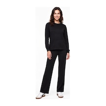 Pjs Gd Goldoremi Kadın Premium %100 Pamuklu Regular Bol Uzun Kollu Spor Eşofman Takım Siyah