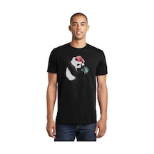 Kırmızı Başlıklı Panda Baskılı Siyah Erkek Tshirt