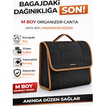 Oto Bagaj Organizer Bagaj Çantası M Boy Kaymaz Cırt Bantlı Velur Kompakt - Siyah Kahverengi