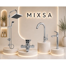 Premium Krom Robot Duş Seti Kare Banyo Bataryası Çanak Lavabo Bataryası Lüx Mutfak Bataryası 4'lü Set
