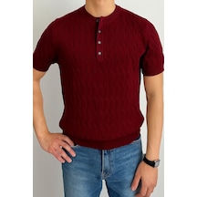Cool Tarz Erkek Bordo Hakim Yaka Düğmeli Slim Fit Triko T-shirt Bordo Bordo