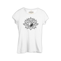 Zambak Yin Yang Beyaz Kadın Tshirt 001