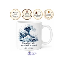 Tsunami Dev Dalga Çizimli Engelleri Yıkan Önlenemez Güç Kupa Bardak Hediye Beyaz / Çok Renkli