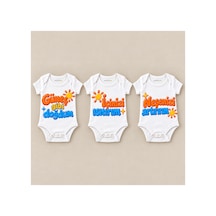 Babylimon Güneşli Gün Üçlü Beyaz Kısa Kollu Bebek Zıbın Seti Beyaz - 930083934 Beyaz