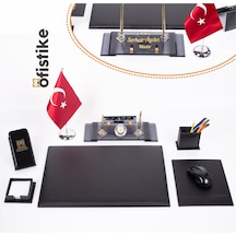 Varta Deri Sümen Takımı Türk Bayraklı Ahşap Masa Isimlik
