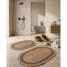 Senza Atelier Oval Jüt Banyo Paspası - Naturel Hasır Dokulu Dekoratif Banyo Halısı Hasır Siyah