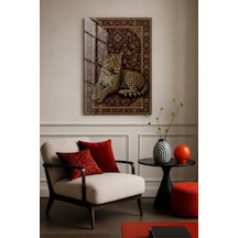 Leopar Desenli Oryantal Çiçek Motifli Temperli Cam Tablo Dekora