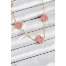 Mey İthalat 316l Çelik Zincir Gold Pembe Renk Yonca Kadın Kolye - Özel Seri Meyeb68c946128708b245370f92fb