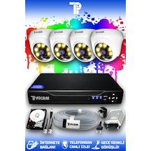 Picam 4 Kameralı Dome 4 İç Kamera Set 1 TB HDD Full HD Renkli Gece Görüşlü Güvenlik Kamerası Sistemi