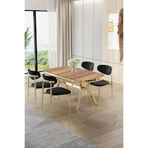 Canisa Olya Serisi 90x168 Mdf Sabit Lak Panel Hazar Masa Takımı Gold Ayaklı 4 Siyah Sandalye Hazar Masa Siyah Sandalye